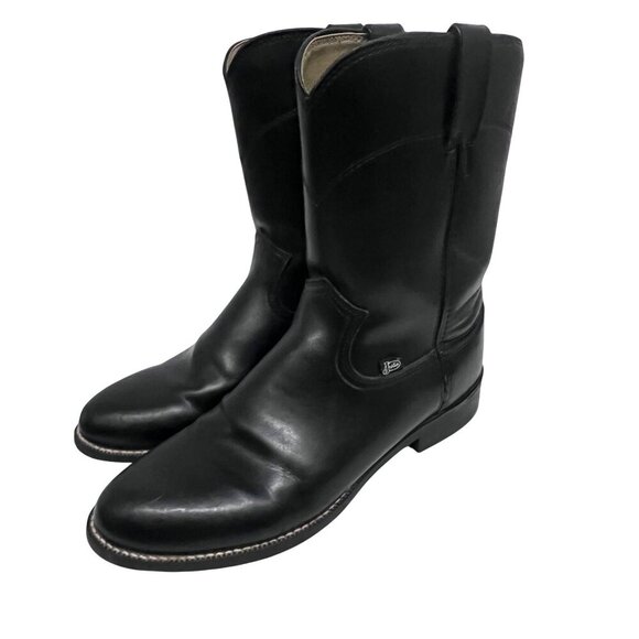 Justin Mens 10" Temple Roper Black Leather Western Cowboy Boots 10D Style JB3000 - Picture 2 of 11
